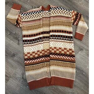 Label of Love Chunky Knit Duster Cardigan Striped Tan White Pink Black Small Med